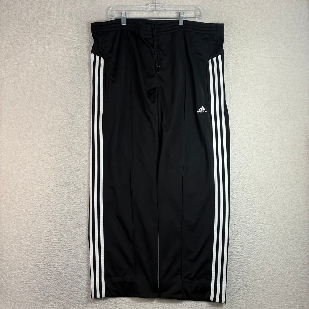 Y2K Adidas Baggy Track Pants Men 2XL Black White Sweatpants Drawstring Loose